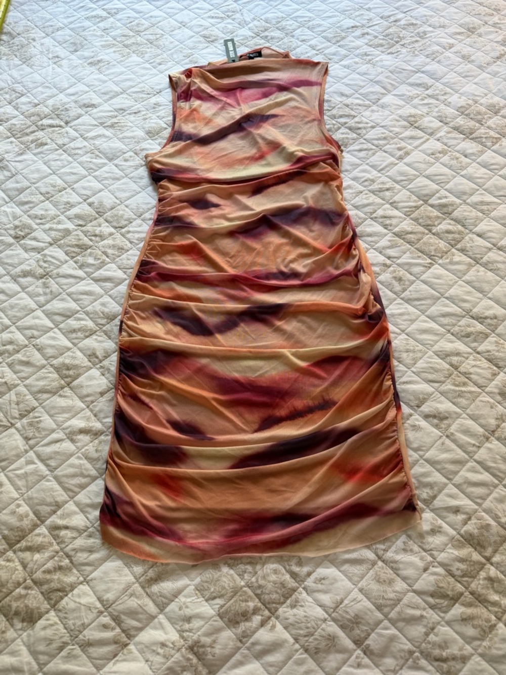 Steve Madden Sleeveless Midi Dress in Pink and Orange Watercolor